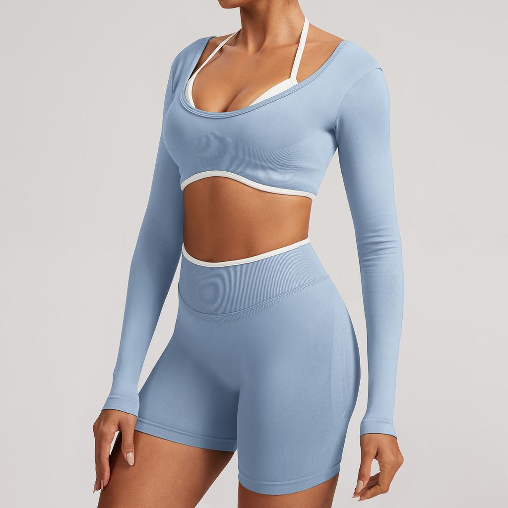Seamless Yoga Set Long Sleeve Fitness Wear With Moisture Wicking For Women Outdoor Running