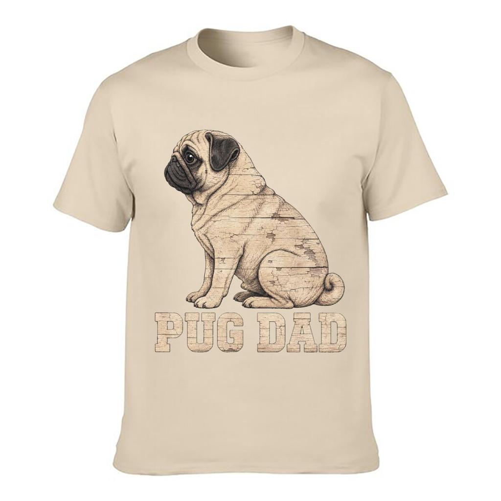 Rustic Woodgrain Pug Dad Portrait Loose Vintage Distressed Washed Casual Tee