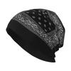 Colorful Paisley Black Bandanna Border Scarf White Beanie Hat Warm Bonnet Cap Unisex Knit Hats Headwear Skullies Beanies