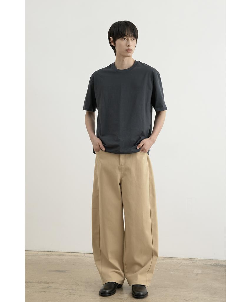 WHOLOVESART Twist Volume Curved Cotton Pants Beige