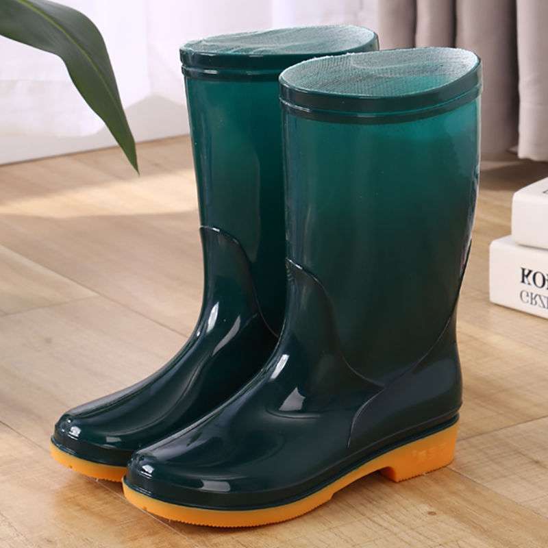 High rain boots rain shoes waterproof shoes glue shoe cover shoes women's fashion medium tube velvet cotton warm adult non-slip kitchen summer
