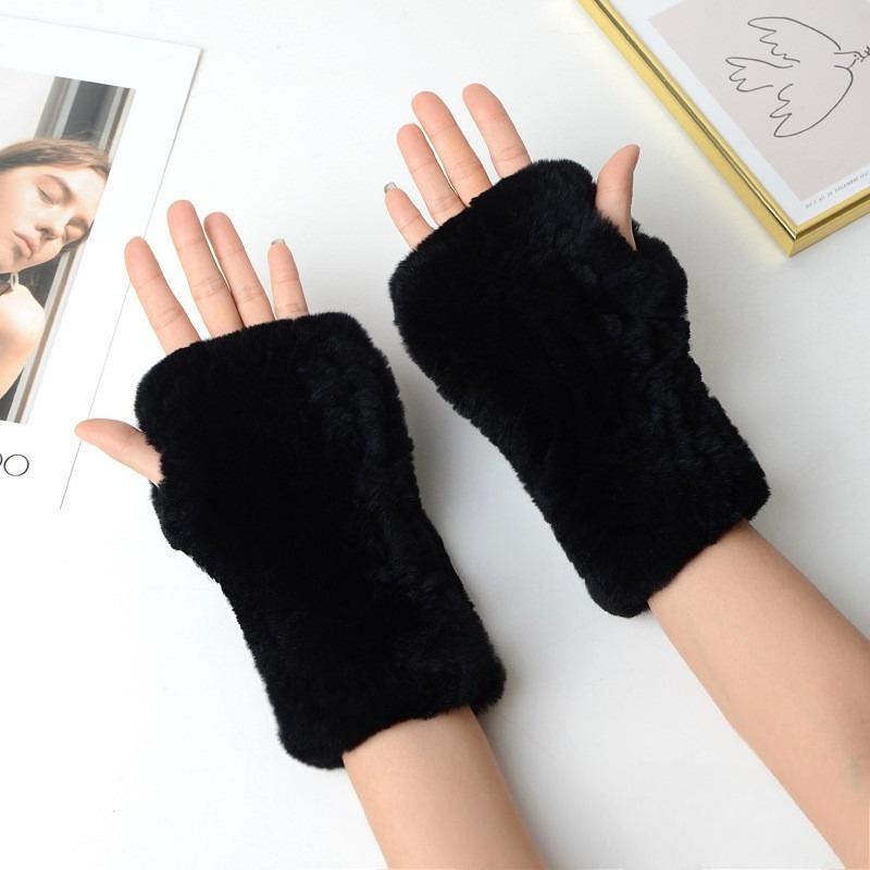 Women's Autumn and Winter New Fur Warm Fashion Half-Finger Gloves