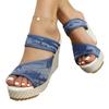 Fashion Summer 2025 new sandals, wedge heel, waterproof platform, thick-soled denim high-heeled large-sized slippers