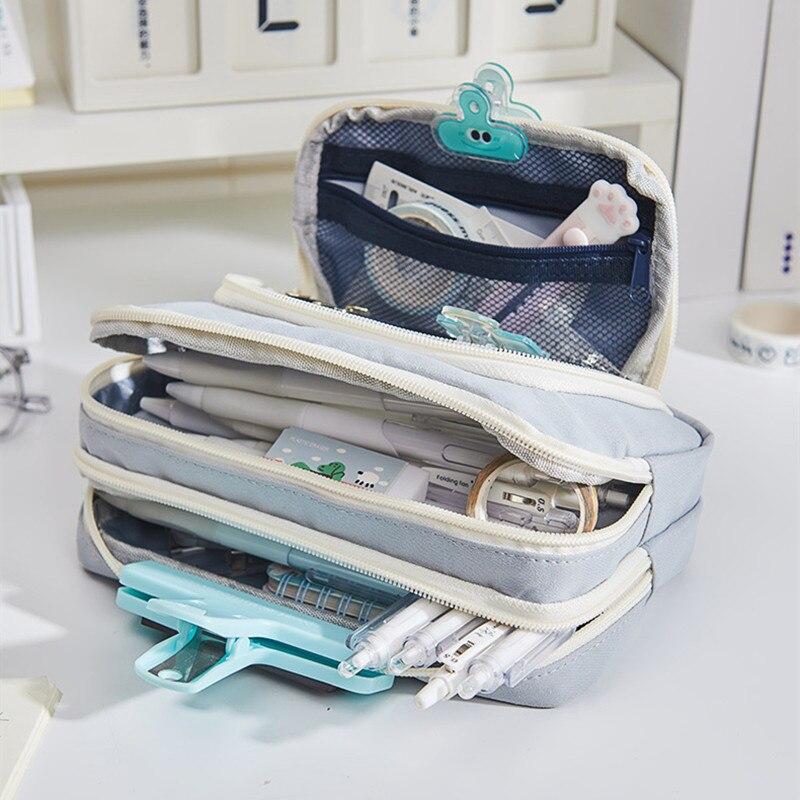 High Capacity Pencil Case Simplicity Solid Color Pencil Bag High Capacity Zipper Design Stationery Storage Bag Student Supplies