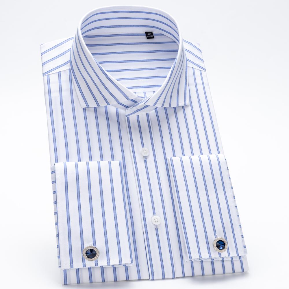

Men s Wedding French Cuff Dress Shirt Cotton 100% Long Sleeve Classic Fit Non Iron Windsor Collar Shirts with Free Cufflinks 44