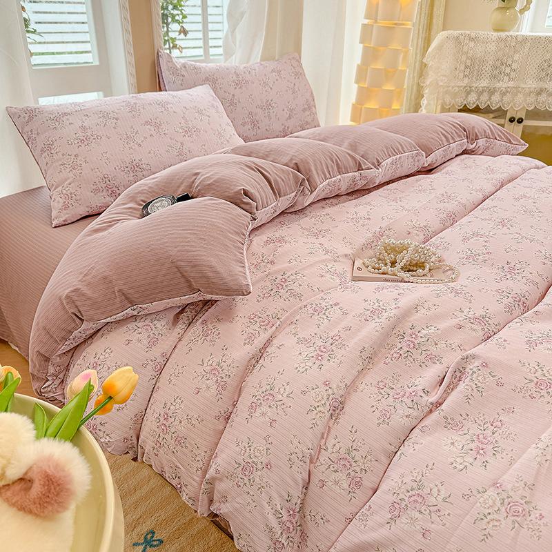 Class A maternal and infant grade, jacquard aerobic colored cotton, skin-friendly, comfortable, simple and literary 4pcs set on the bed