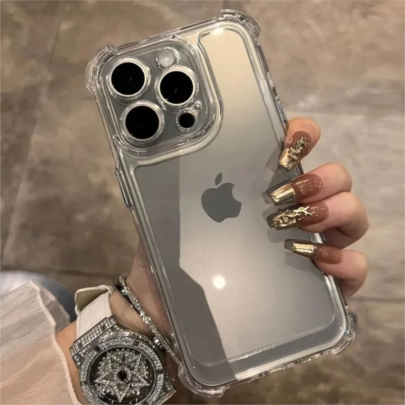 Luxury Shockproof Transparent Case For iPhone 15 16 14 13 12 11 Pro Max X Xs XR Max 8 Plus Silicone Bumper Armor Hard Back Cover