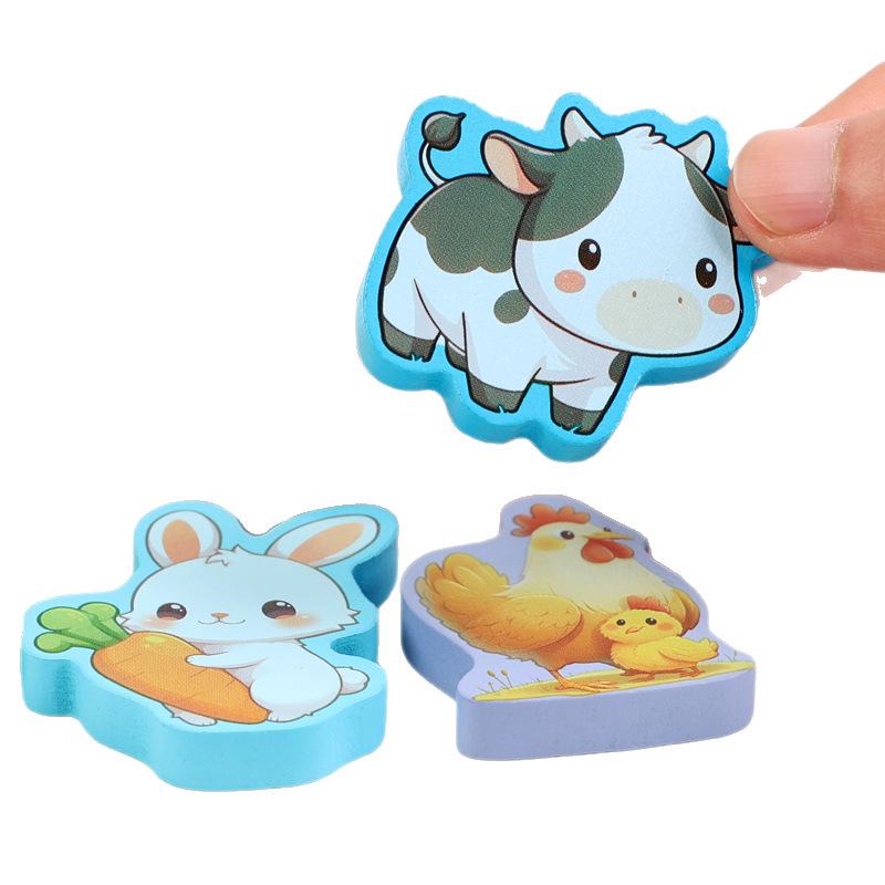 Double-Sided Wooden Animal Matching & Fishing Puzzle Toy for Early Education