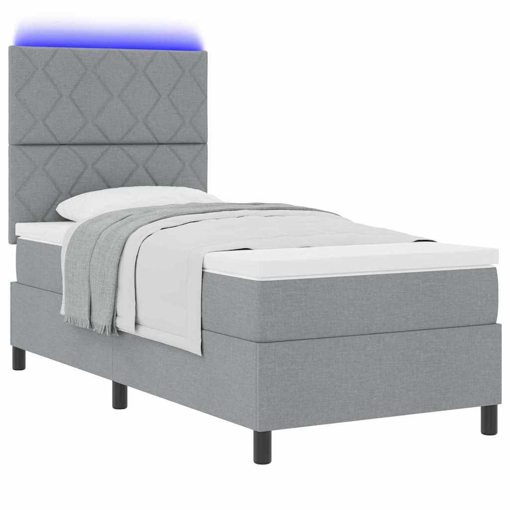 Boxspring Bed with LED Light Strips Light Gray 90 X 200 Cm Fabric