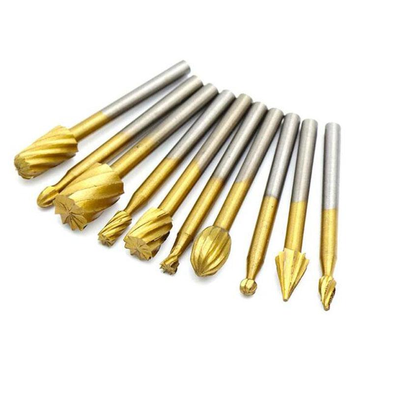 10 Piezas HSS Juego de Brocas Fresadoras Rotativas Herramientas para Desbastar Corte de Madera DIY Fresado Tallado Cabezal de Rectificado Eléctrico Herramienta de Grabado