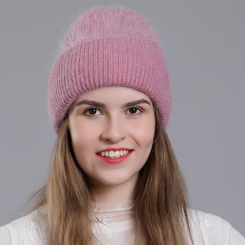 Korean Style Rabbit Fur Knit Hat for Women - Fashionable Autumn/Winter Headband with Earmuffs
