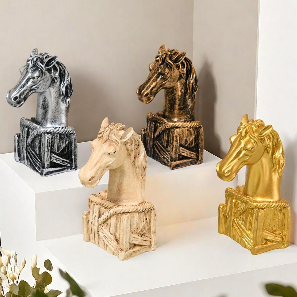 Couples Horse Figurines Horses Head Statue Paperweight Animal Sculptures Ornament for Home Office Desktop Decorations
