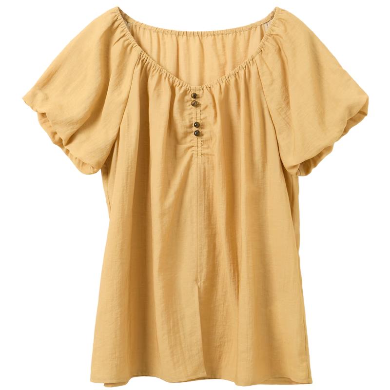 Lyocell Blend V-Neck Bubble Sleeve Loose Blouse M