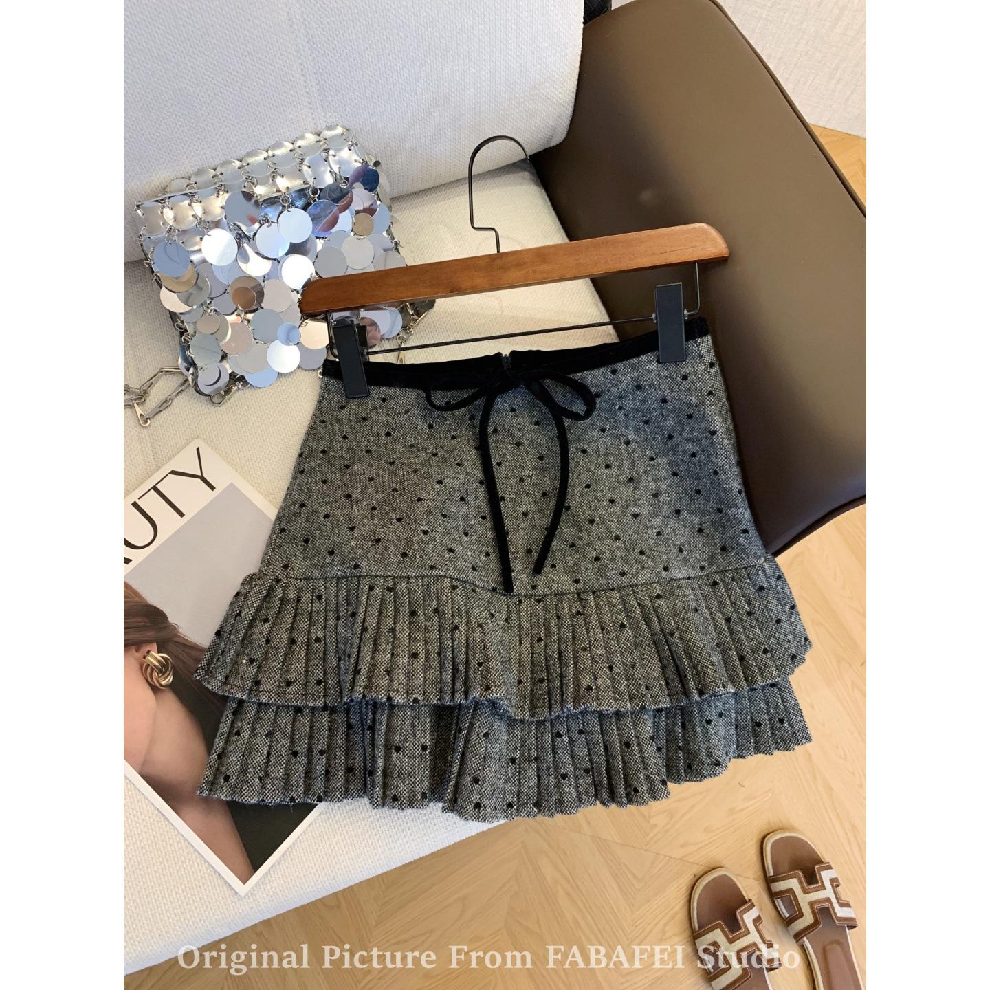 Plus Size Gray Heart Polka Dot A-Line Pleated Skirt - Women s Spring/Autumn Bestseller XL
