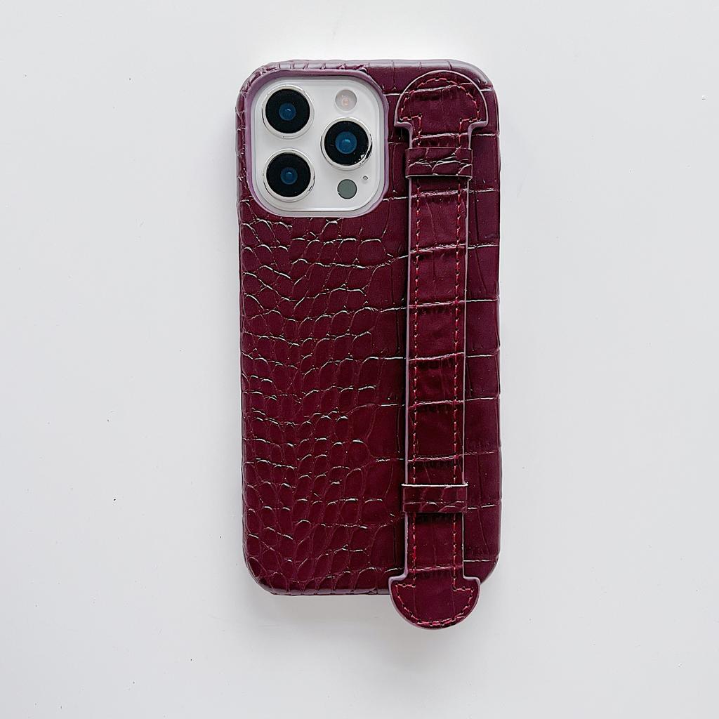 Light Luxury Crocodile Pattern Apple 17 Mobile Phone Case Half Pack 17pro Hard Wristband Support Heat Dissipation 16promax Mobile Phone Case
