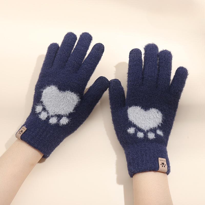 Touch Screen Gloves Cat Claws Cold Resistant and Warm Gloves Ladies' Autumn and Winter Thick Woolen Knitted Gloves