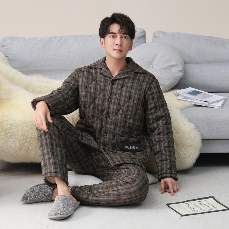 

Пижама мужская осенне-зимняя флисовая утолщенная из чистого хлопка тканая с хлопковой набивкой зимняя хлопковая ткань хлопковая одежда теплая домашняя одежда комплект 3XL