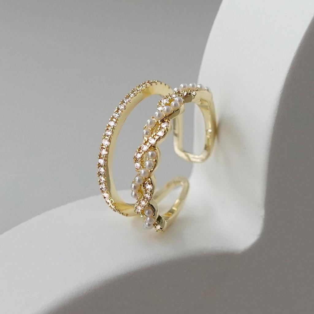 Eleganter, nicht verblassender offener Perlenring für Damen - High-End Europäischer & Amerikanischer Stil