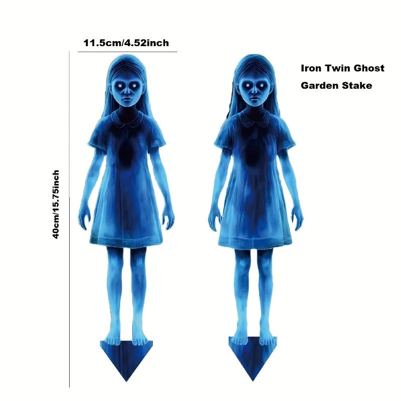 2pcs Halloween Scary Ghost Girl Garden Stake Twin Female Ghost Courtyard Insertion Outdoor Decor Lawn Patio Haunted Metal