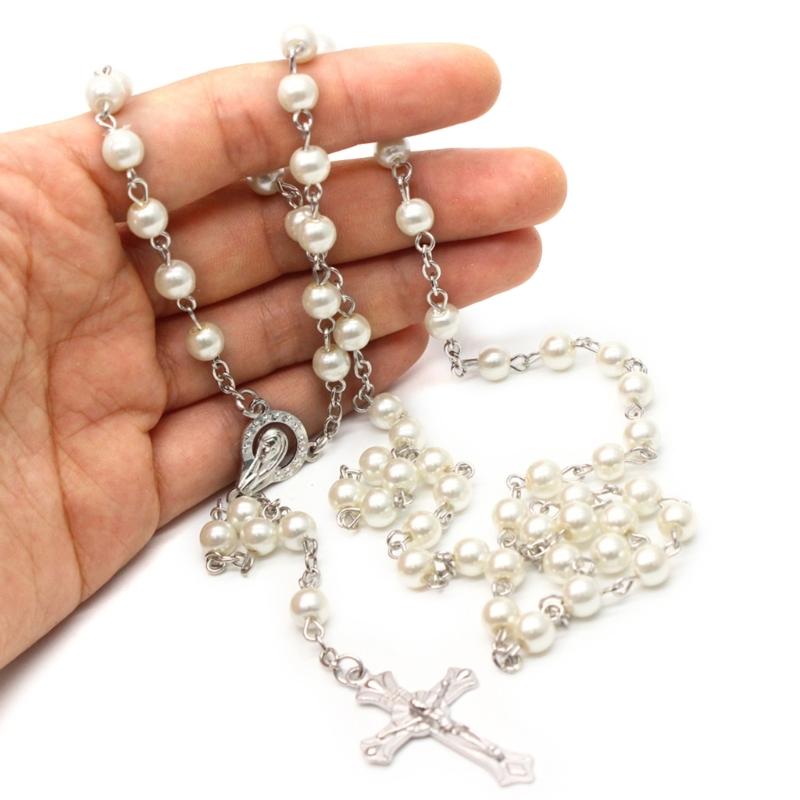 Cross-Necklace Catholic Chain Rosary Necklace Medal-and Crucifix Pendant Chain Jewelry Holy Land Religious Gifts Unisex