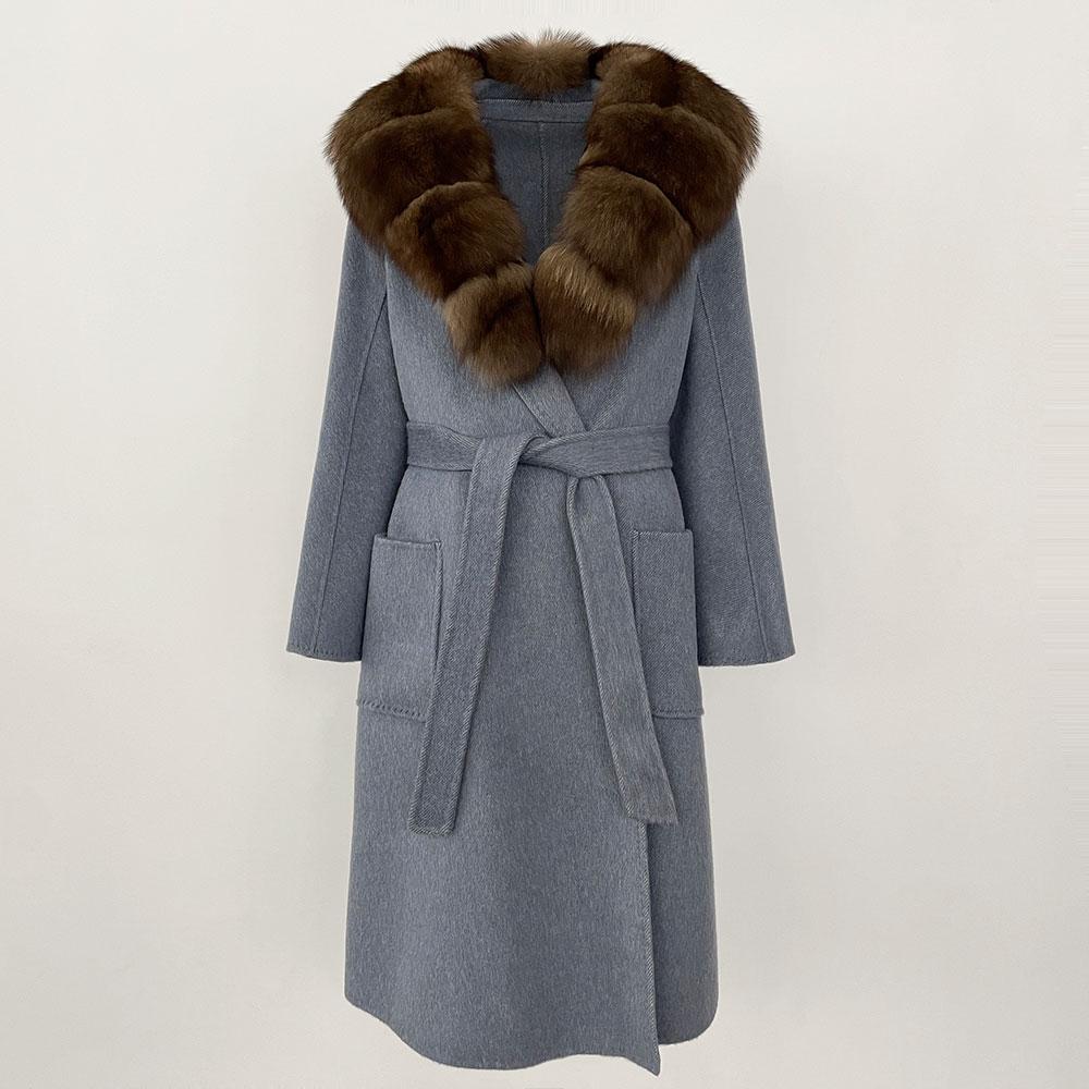 OFTBUY2024 Ekte Ull Kaninpels Kvinner Kåpe Naturskinn Mulberry Silkejakker X-lange Varm Tykk Turn-down Krage Overwear