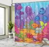 Cartoon Underwater Shower Curtain with Hooks – Octopus, Fish & Coral Reef, Purple Blue Aquarium Scene for Kids