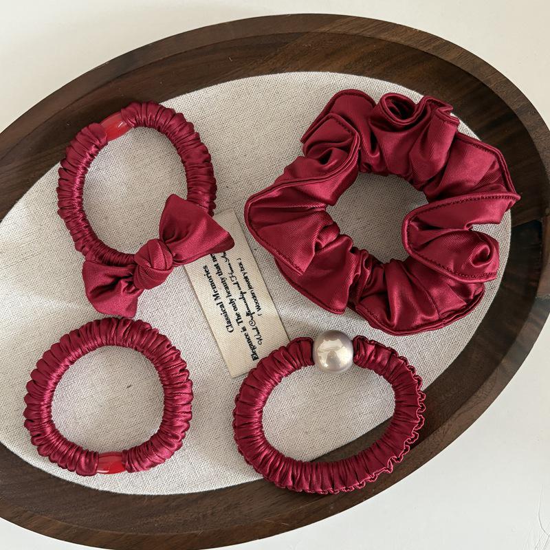 Elegant Retro Red Bow Hair Tie for Low Buns