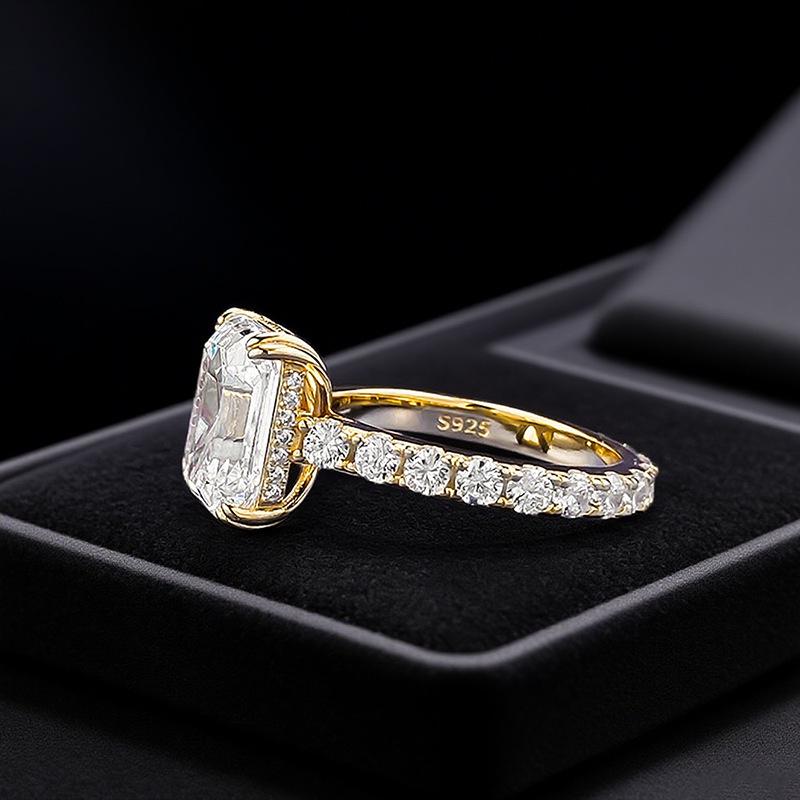 Hui Zhiyi S925 Silver High Carbon Rectangle Diamond Rock Candy Ring