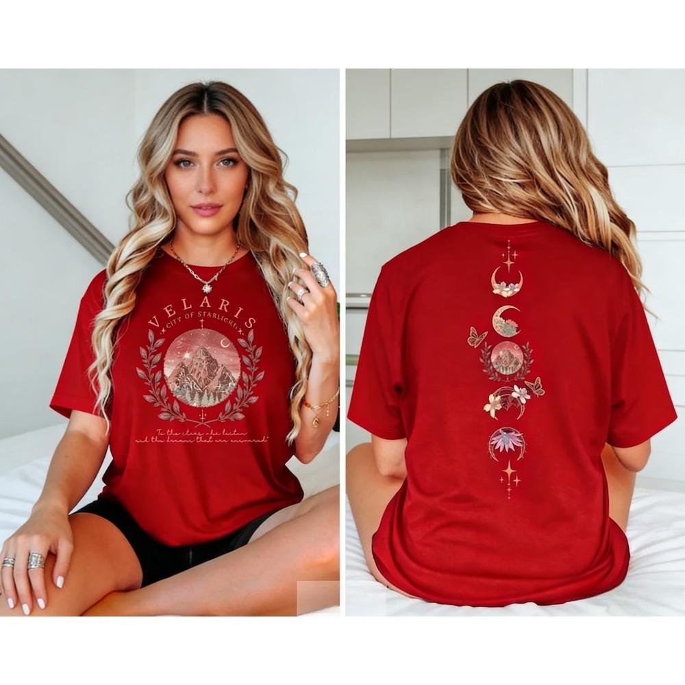 Velaris City of Starlight Front Back Print Graphic T Shirt Women Cotton Lover Fantasy Reader Casual Daily Outfit