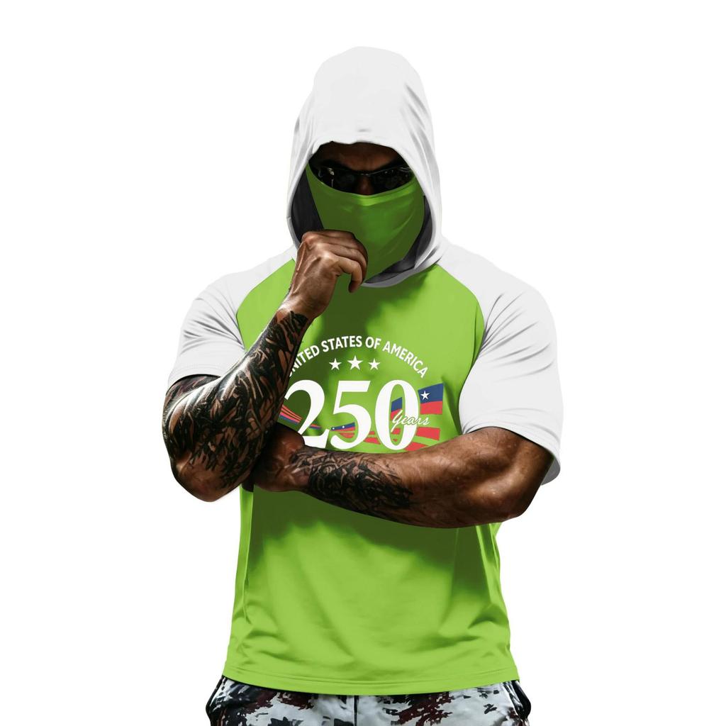 Men's Hooded Short Sleeve T Shirt Athletic Fit States Graphic Print 250 Years 1776 2026 Sportswear Top