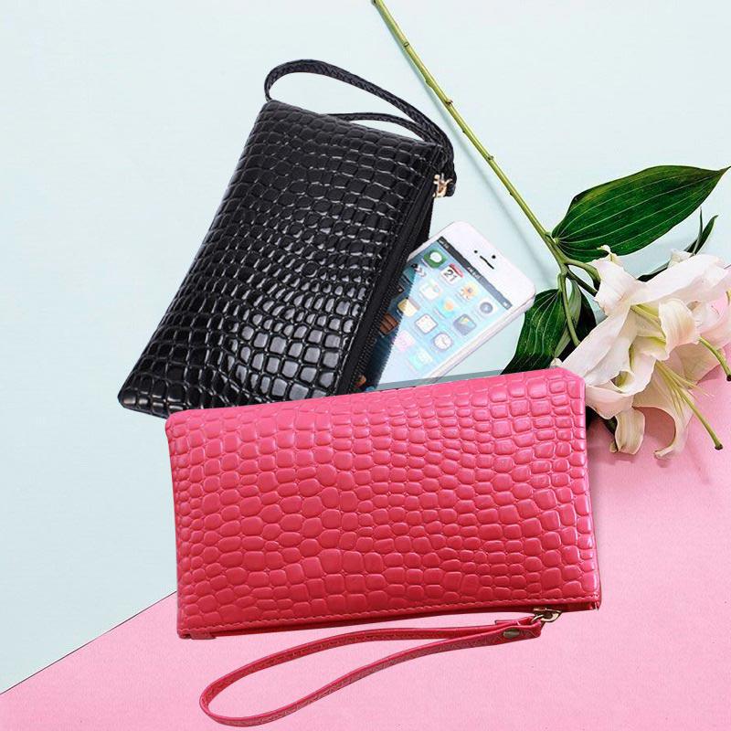 Crocodile Texture PU Phone Wallet Clutch Purse With Zipper Card Holder Makeup Pouch For Shopping Work And Daily Use Women