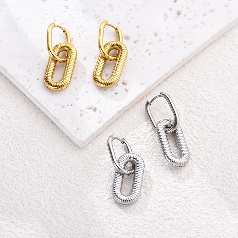 Classic Stainless Steel Double Loop Design Hoop Earrings For Women Geometric Oval Punk Hip Hop Gold Silver Color Huggie Jewelry