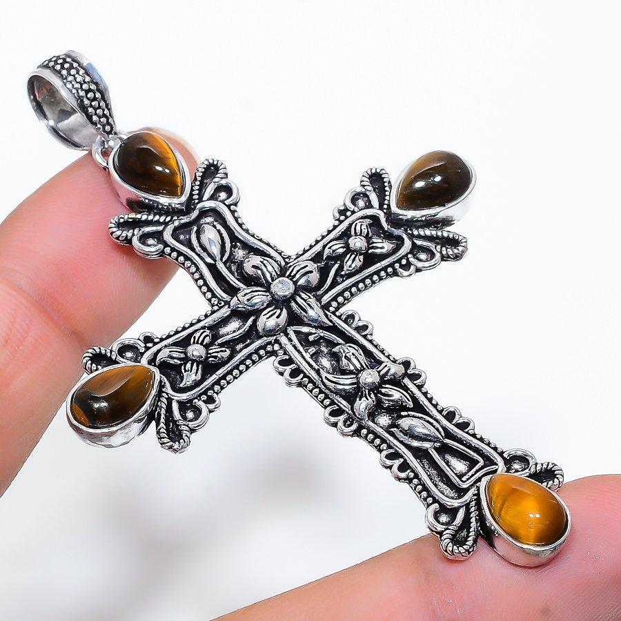 

Cross Tiger Eye Gemstone Handmade Ethnic Jewelry Pendant 2.96 VR-3624