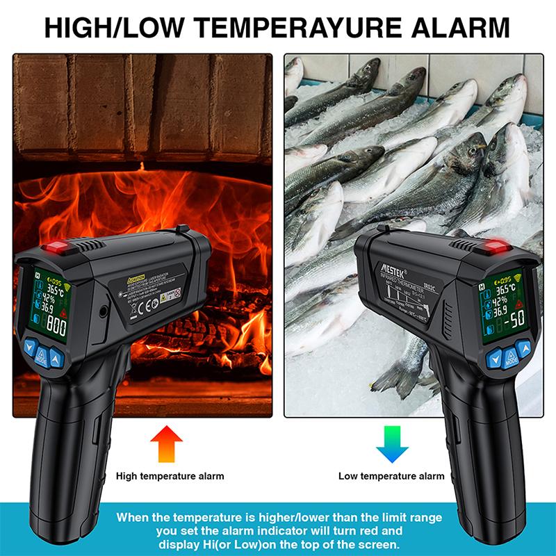 Digital Infrared Thermometer Laser Temperature Meter Non-contact Pyrometer Imager Hygrometer IR Termometro Color LCD Light Alarm