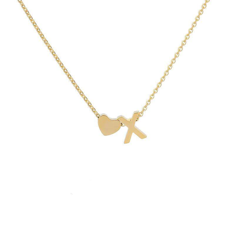 Stainless Steel Gold Heart & Alphabet Bead Necklace A-Z