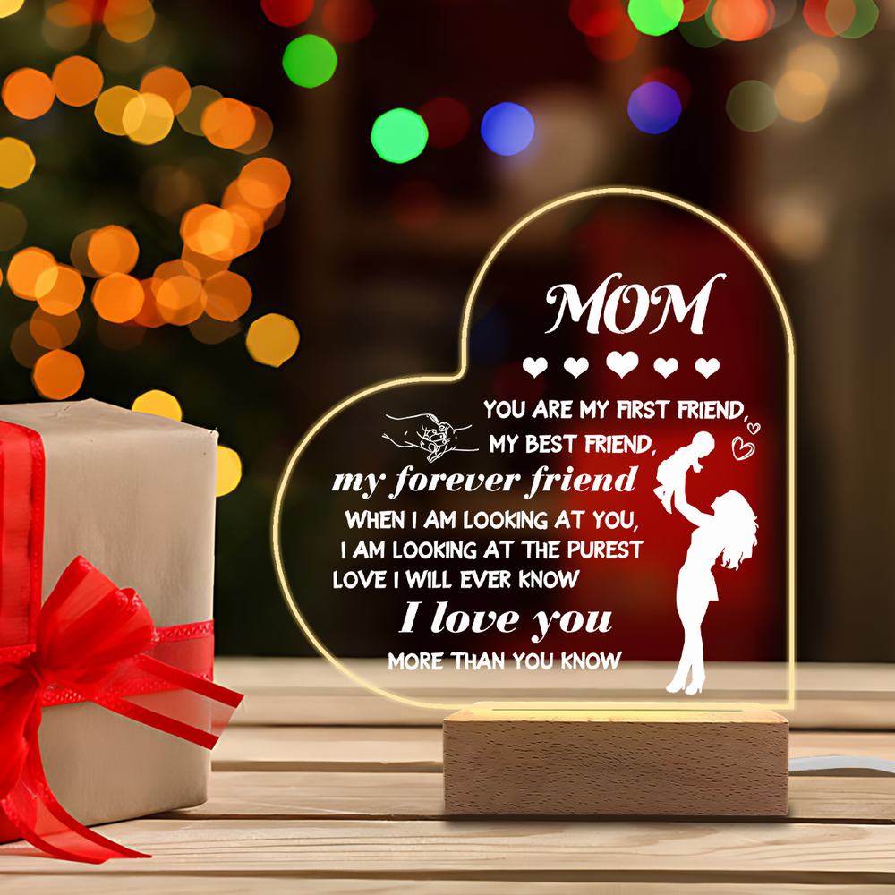 1PC Acrylic Luminous Ornament Photography Accessories, USB Base, Mom Thank You Gift, Heart Figurines