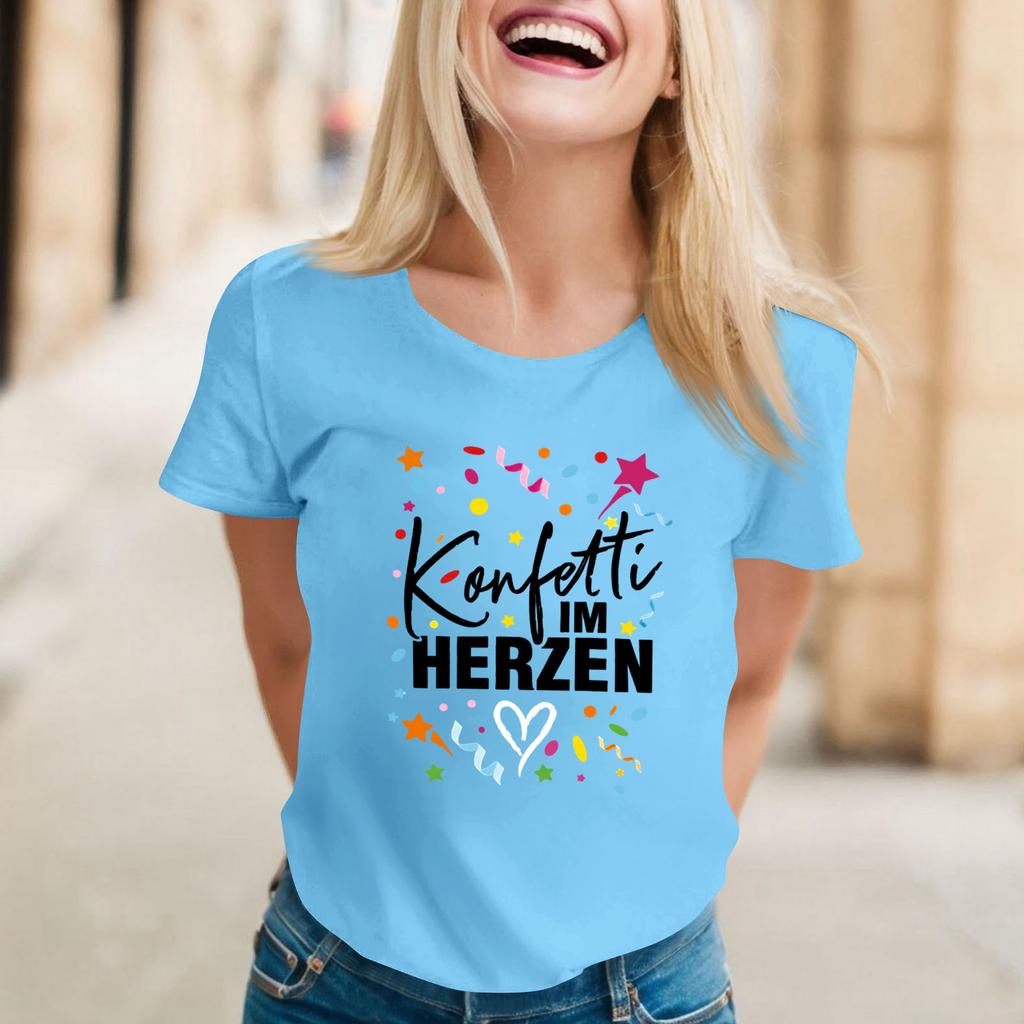 Women's Casual Printed T-Shirt Round Neck Pullover Short Sleeve Top