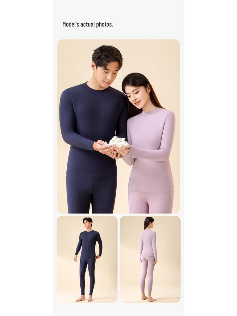 Lyocell Tencel Warm Fleece-Lined Underwear Set for Waist & Abdomen Protection (Long Sleeve Top & Bottom)