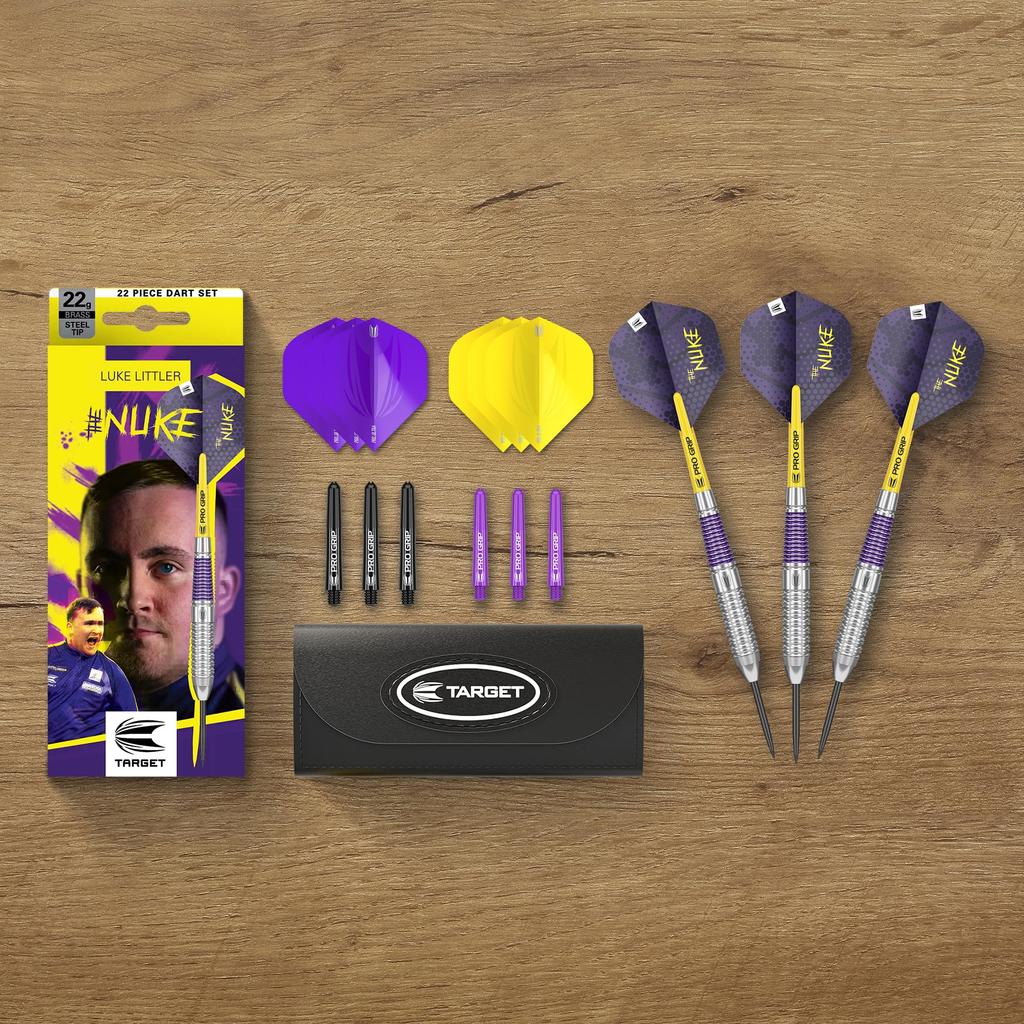 Target Darts Luke Littler Brass Steel Tip Dart Set 22G Steel Tip Darts Nuke Player Edition Dart Set Dart Accessories –