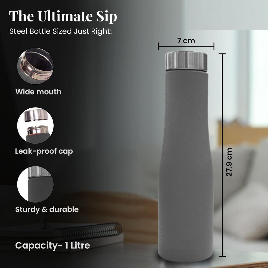 Water Bottle (1 Litre, Premium Stainless Steel, Misty Slate) Bottle for Fridge, School, Outdoor, Gym, Home and Office, Scratch-Resistant