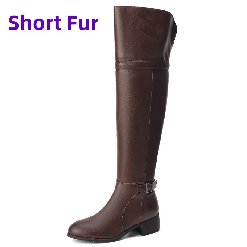 Модные винтажные сапоги выше колена женские зимние туфли тенденции 2024 года низкие каблуки длинные меховые сапоги для верховой езды женские большой размер 48 48 8157₽