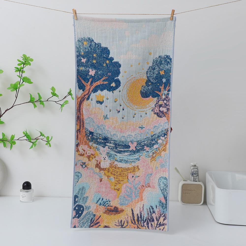 Cute 34x74cm Pure Cotton Face Towels 4 Layer Cotton Gauze Soft Large Hand Towel Absorbent Cartoon Dish Cloth for Kids Children