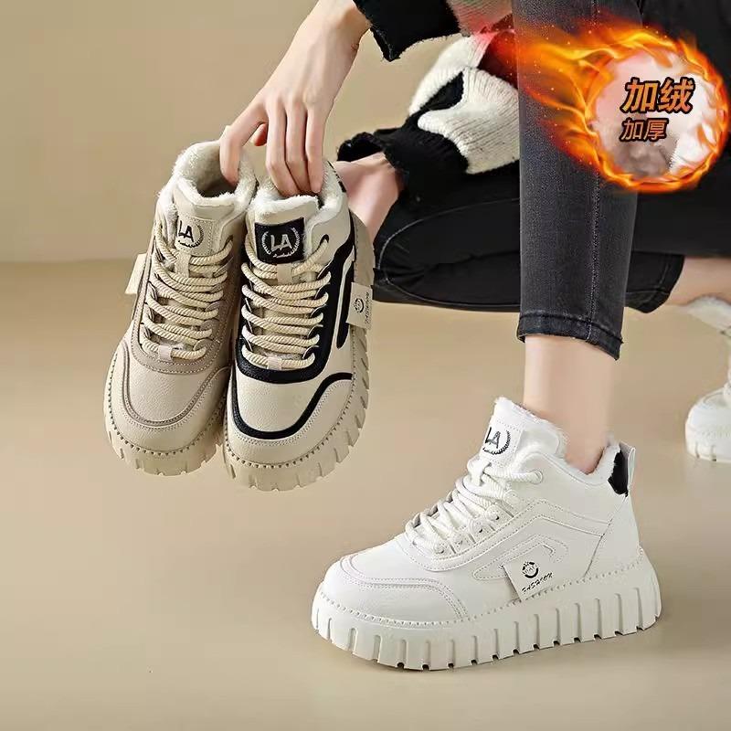 Fleece Sports Cotton Shoes Women's New Winter Thick Soft Sole High Top Leather Surface Two Cotton Break