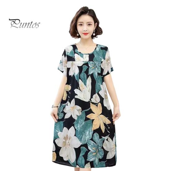 

Женская ночная рубашка свободного покроя с цветочным принтом, круглым вырезом, плиссированная, с короткими рукавами, длиной до колена, домашняя одежда, повседневное платье миди, женская ночная рубашка, платье миди