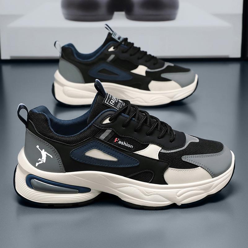 Men's Breathable Mesh Dad Shoes - Comfortable Air Cushion Running & Casual Sneakers with Thick Sole for Autumn.