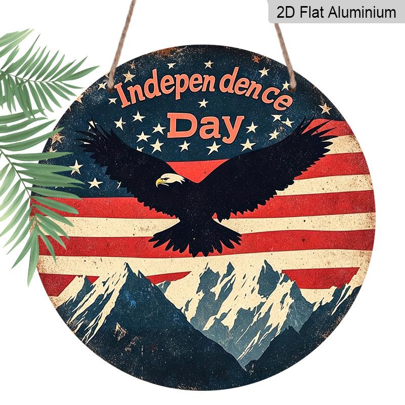 

2D Flat, 1pc Independence Day Patriotic Decor Aluminum Metal Sign with American Flag, Eagle, And Mountain Pattern - Red, White, And Blue Independence 7.87×7.87inch