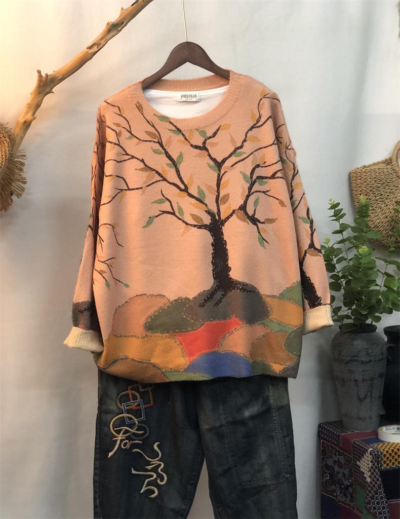 Autumn New Mink Fleece Sweater Loose Outer with Crew Neck Long-sleeved Sweater