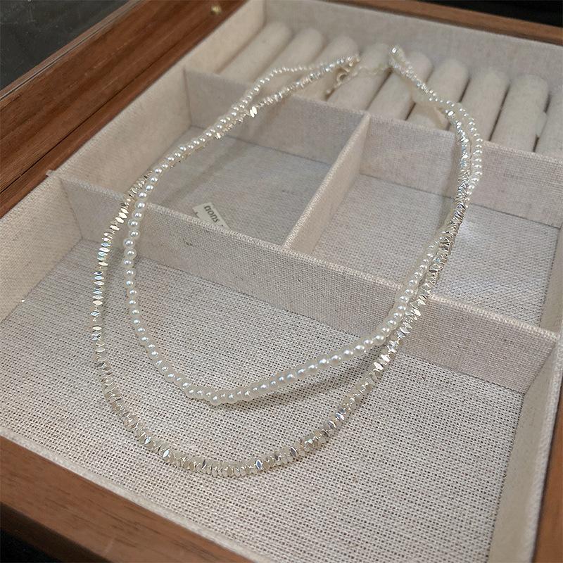 Diamantbesetzte künstliche Perle Doppelkreis Liebesohrringe Französische Retro-Steckohrringe Exquisite Ohrringe Damen