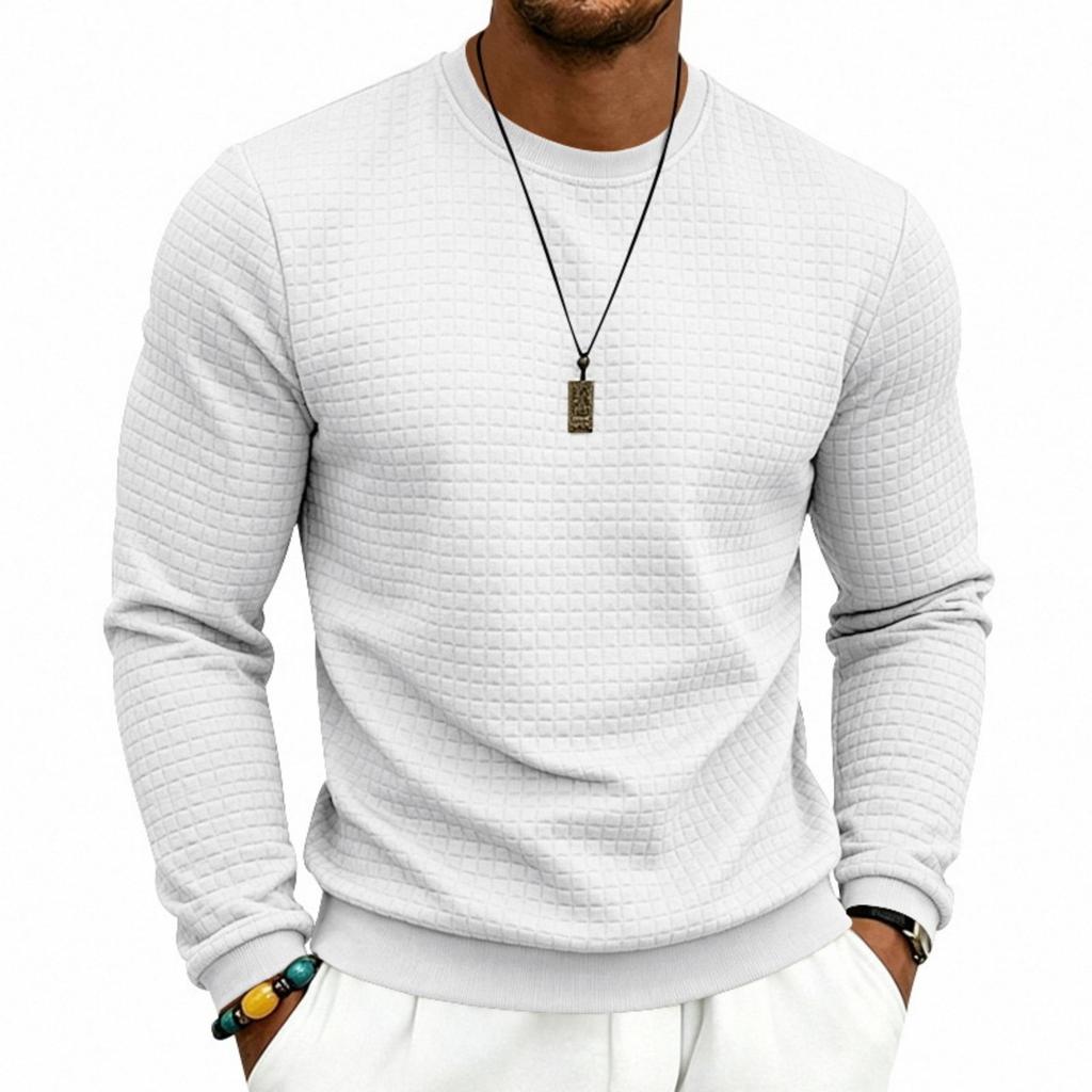 Men's Color Long Sleeve Sweatshirt, Neck, Loose Fit, Plaid Pattern Casual Pullover