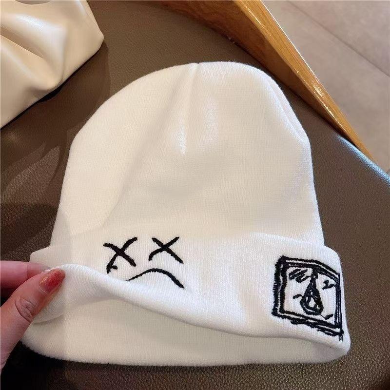 Trendy versatile autumn and winter ear protection puppy hat men's and women's hats knitted wool cold hat embroidery to keep warm